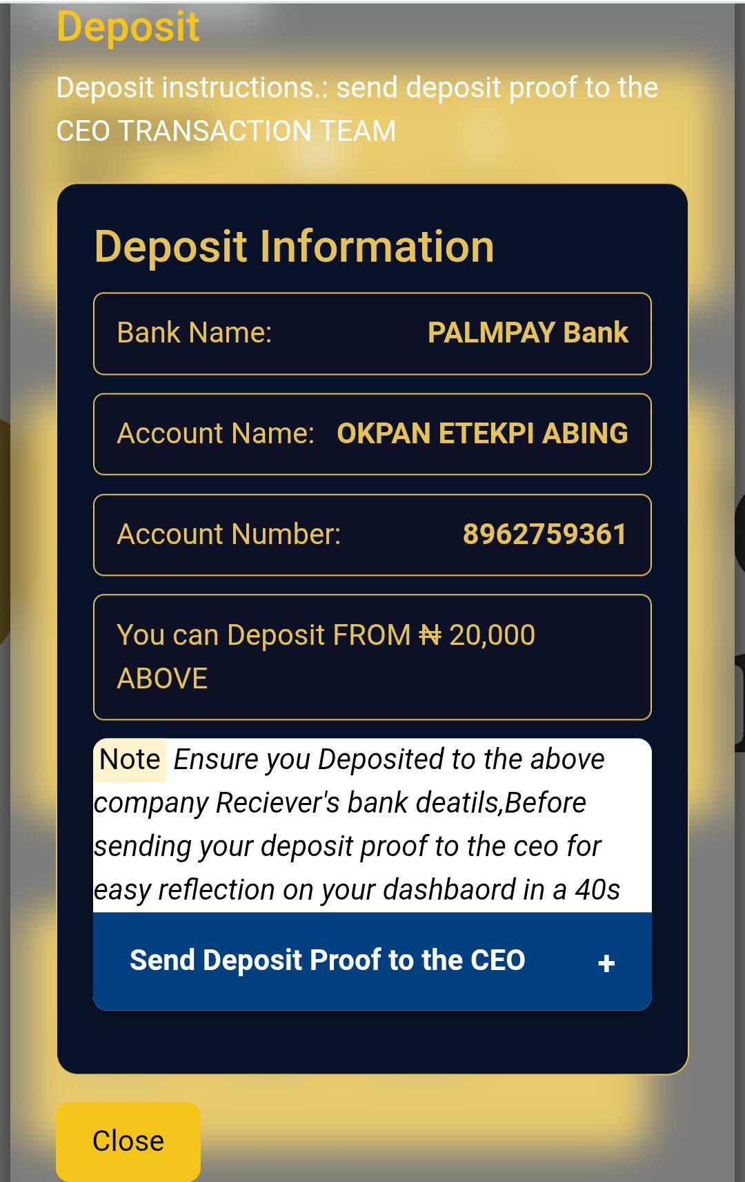Payments & Withdrawals on Goldcrest 