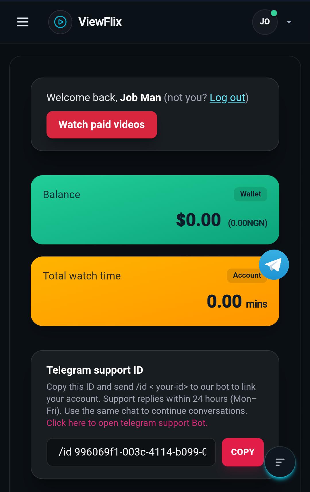 Withdrawal Process on Viewflix 
