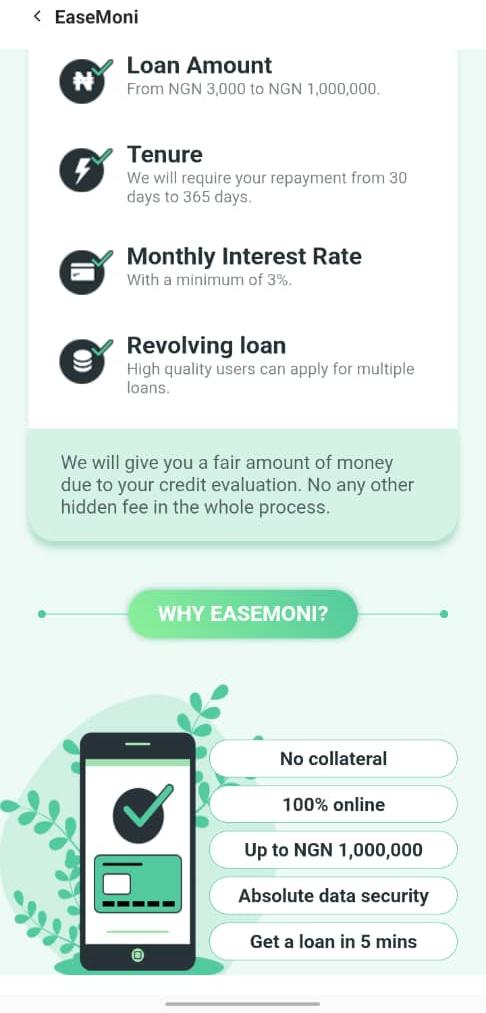Features of EaseMoni Loan App 