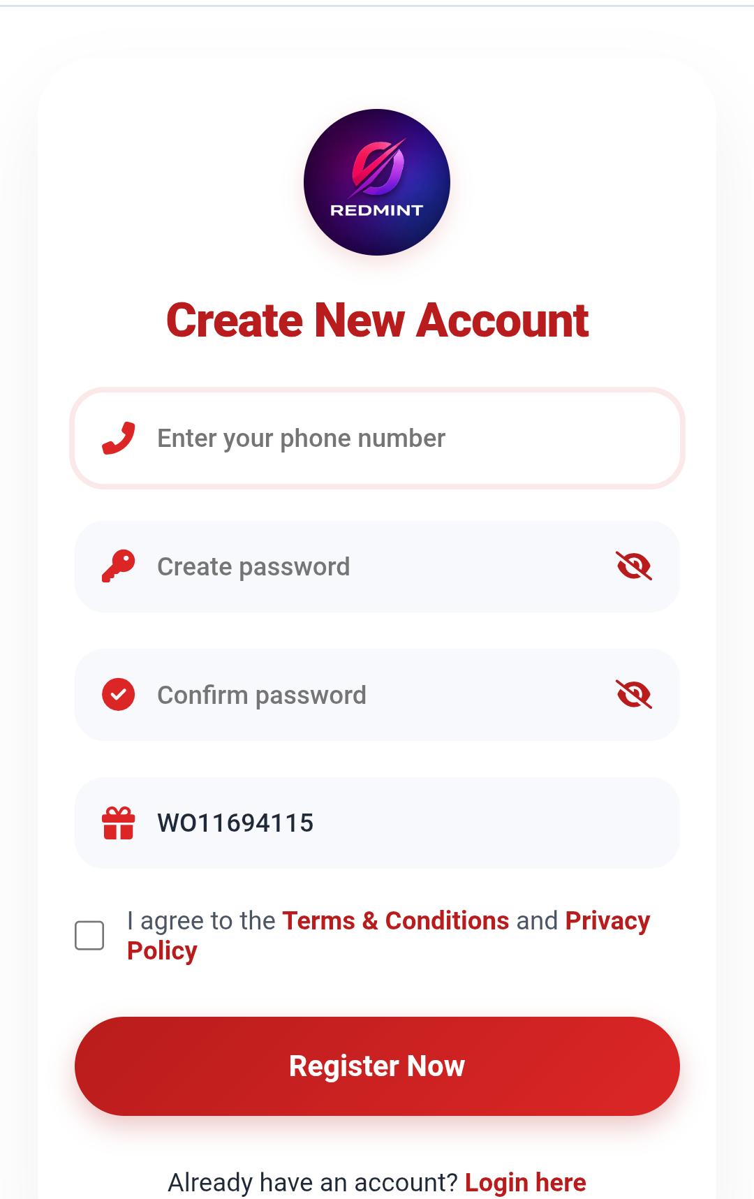 How To Register For Redmint