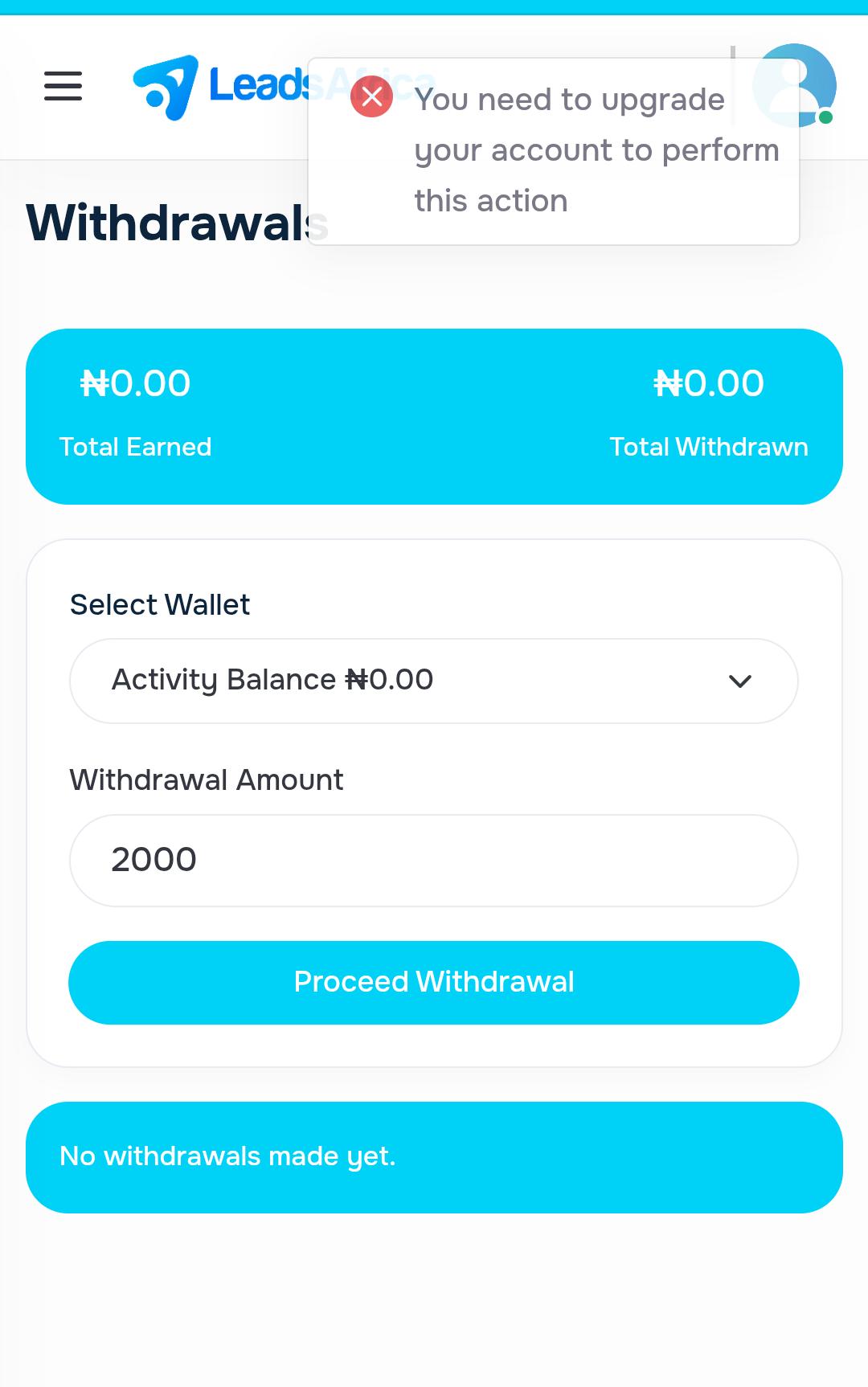 Payment & Withdrawal on Leads Africa