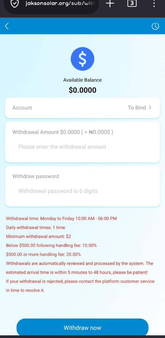 Payments & Withdrawal on Jakson Solar