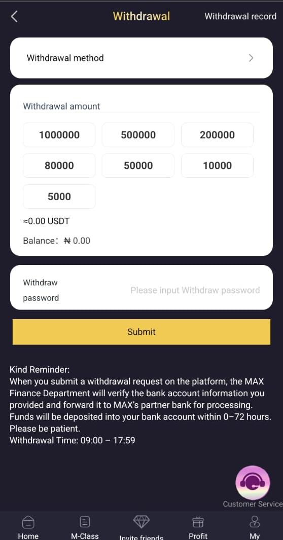Payments & Withdrawal on MAX