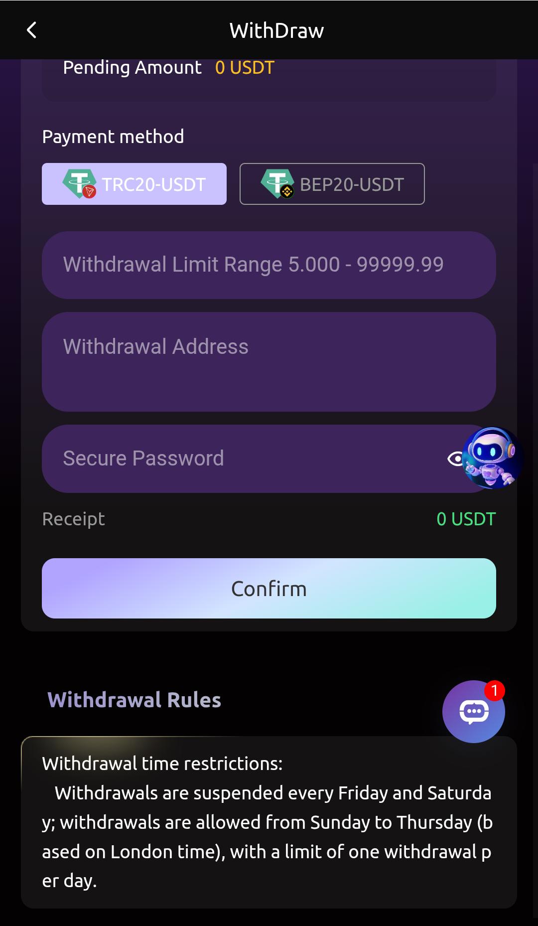 Payments & Withdrawals on DASAD