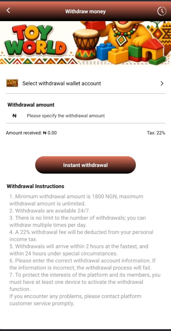Payments & Withdrawals on Toy World