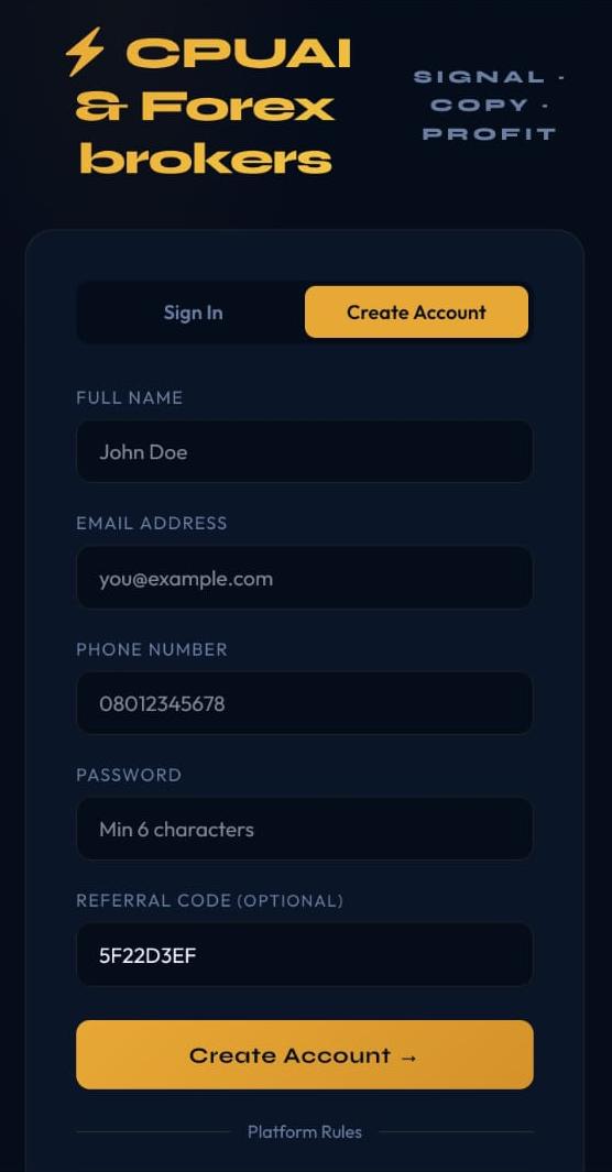 How to Register on CPUAI & Forex Brokers