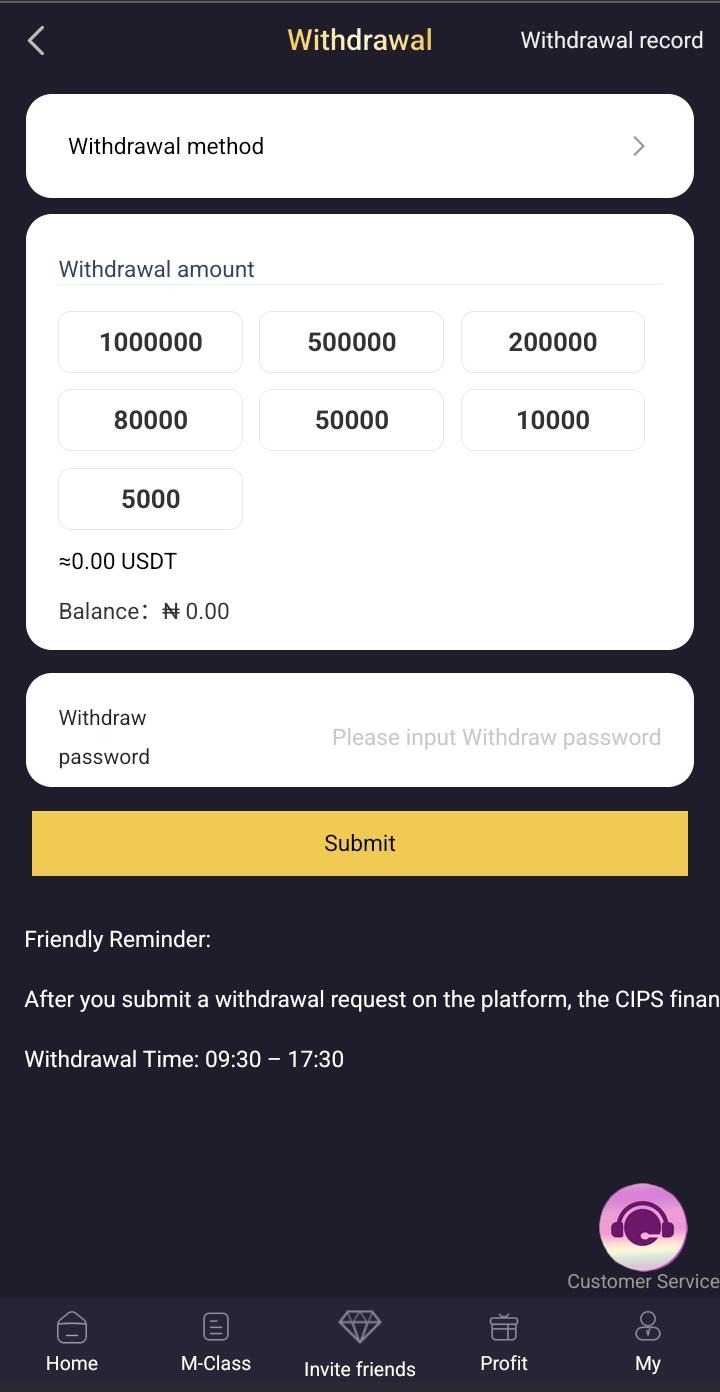 Recharge & Withdrawals on CIPS