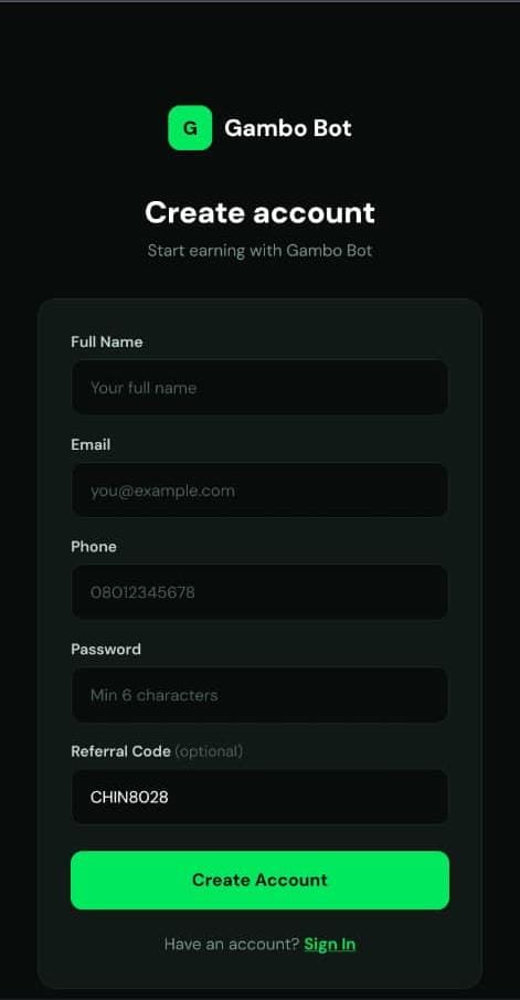 How To Register on Gambo Bot
