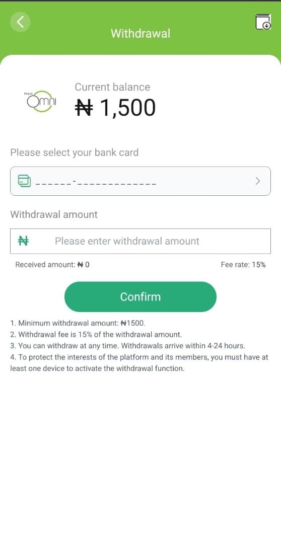 Withdrawal on Omni