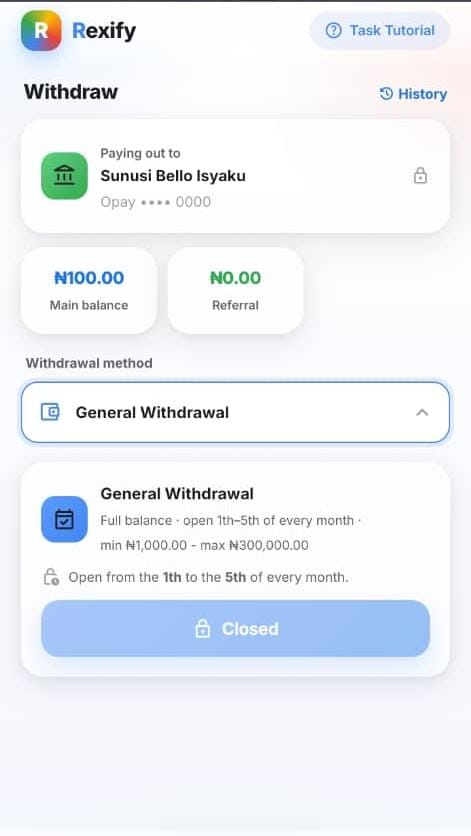 Withdrawals Process on Rexify