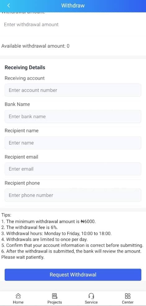 Withdrawal Process  on Global Vending